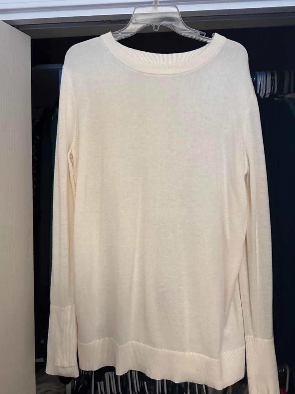 Lululemon Cream sweater pull over, Still at ease size 10. Open drape back, thumb